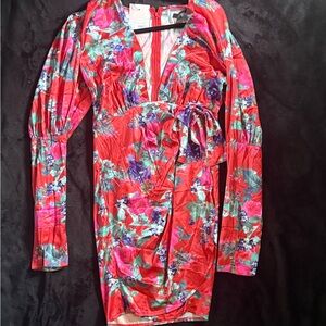 Missguided Red Ruched Tie Front Bodycon Dress